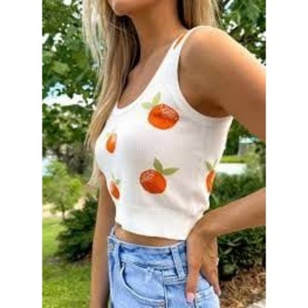 Sadie & Sage Florida cutie oranges scoop neck cropped knit tank size XS